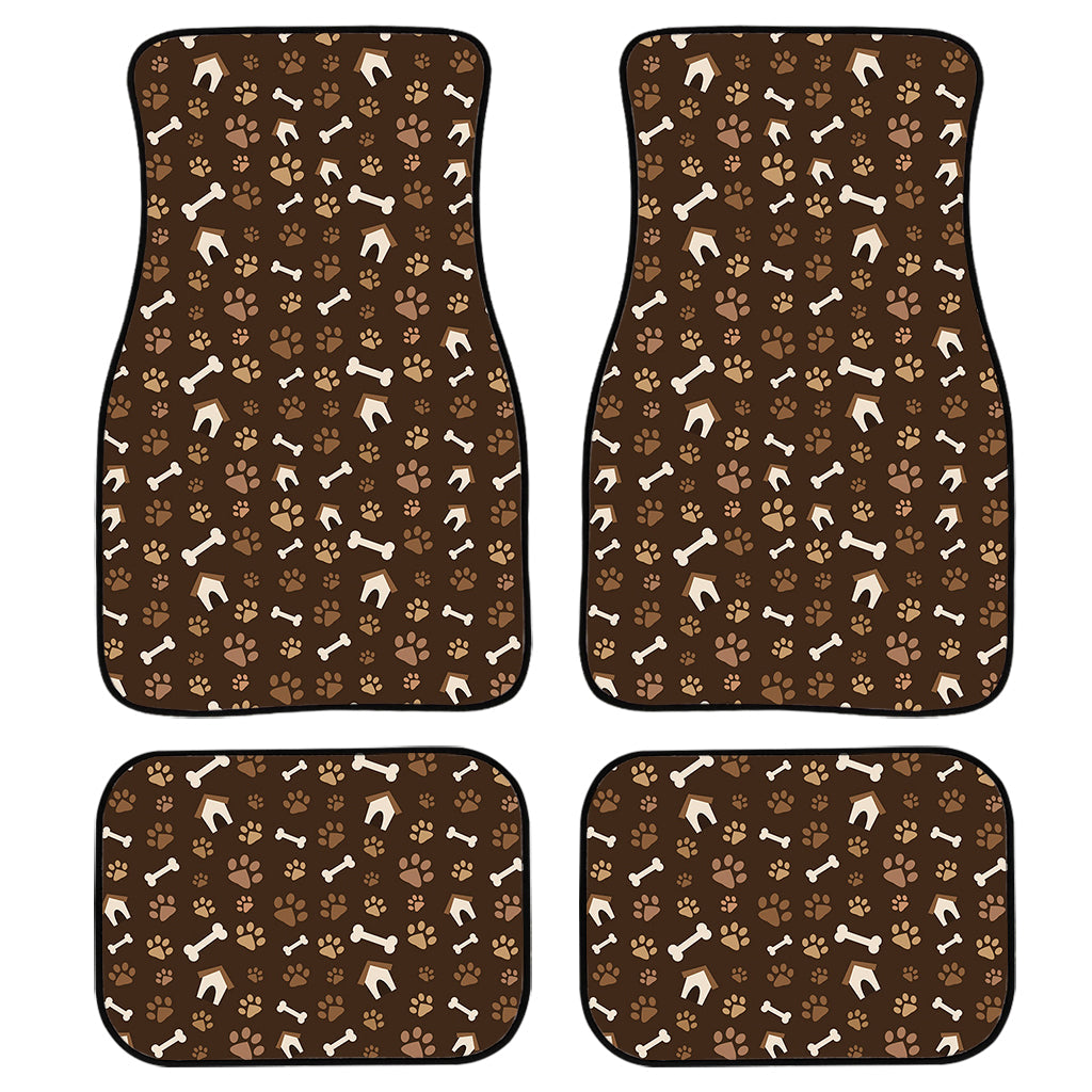 Brown Paw And Bone Pattern Print Front And Back Car Floor Mats, Front Car Mat