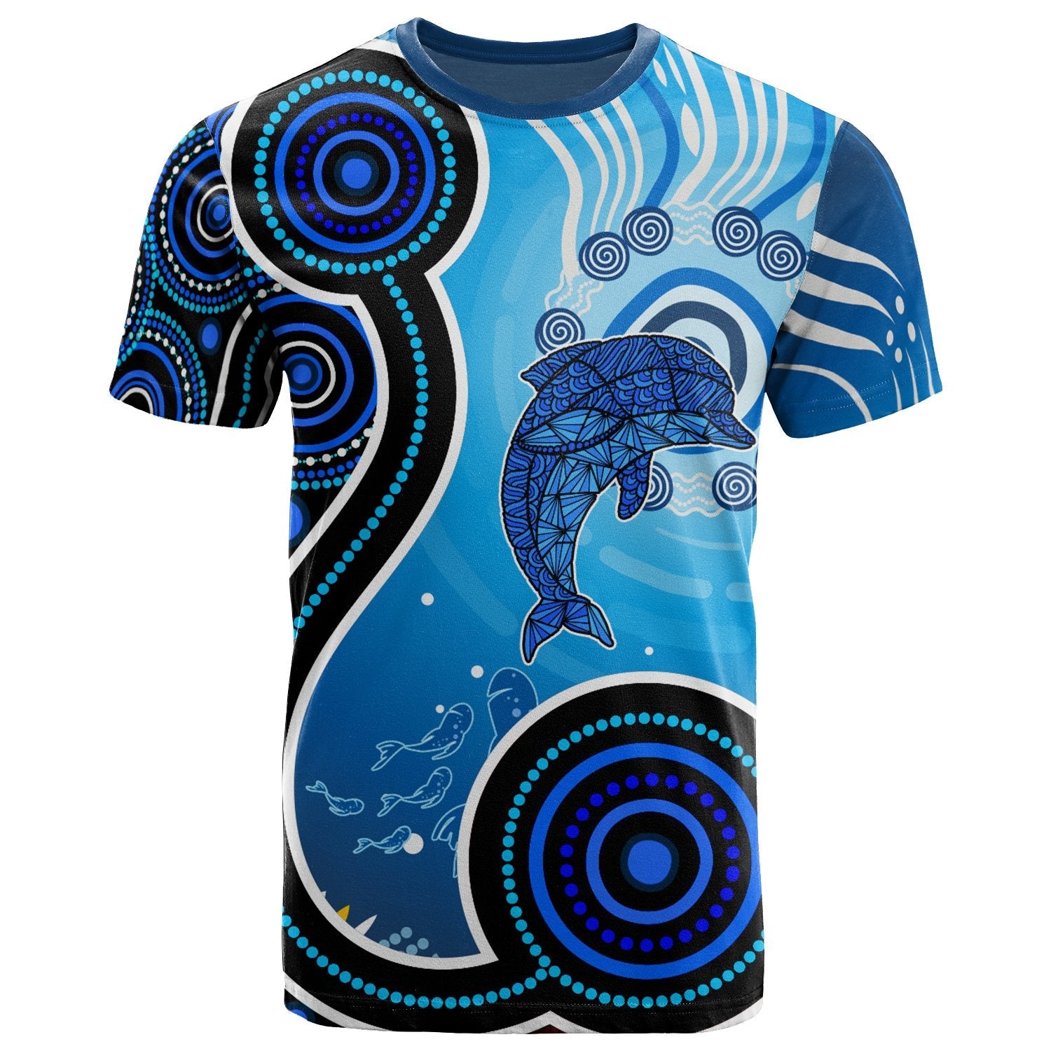 Aboriginal Tshirt – Dolphin And Aboriginal Dot Patterns