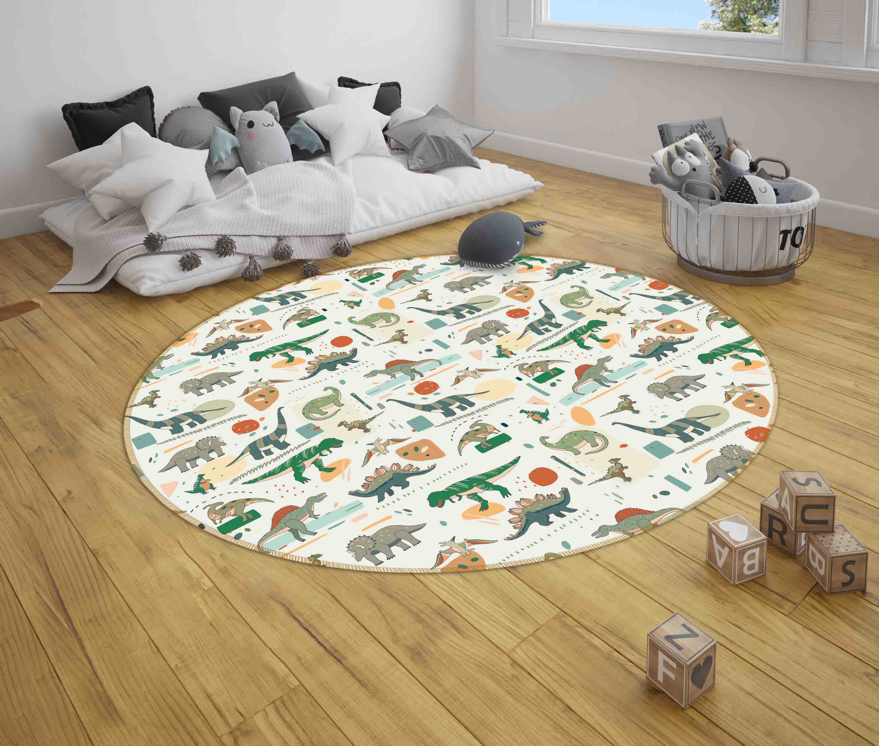 3D Cartoon Animal Dinosaur Kids Non-Slip Round Rug Mat 63