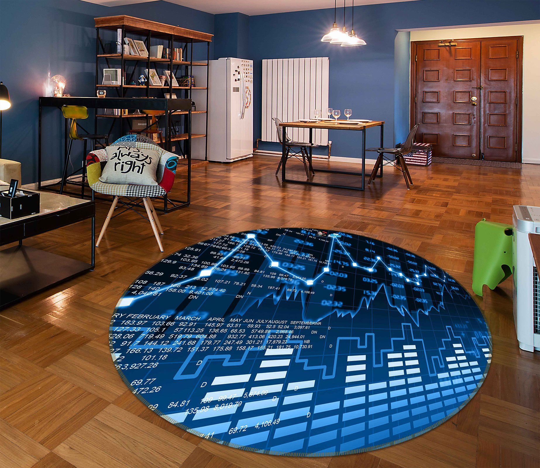 3D Blue Data 72170 Round Rug – Round Carpet Home Decor