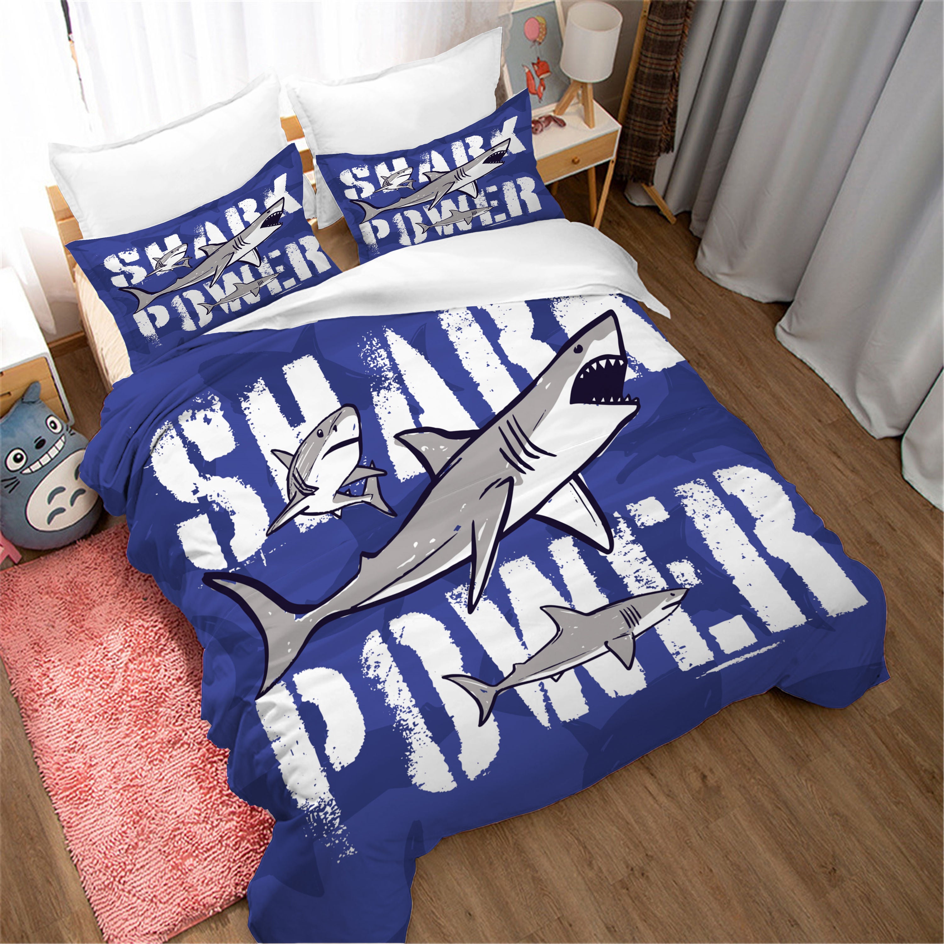 3D Cartoon Blue Shark Animal Quilt Cover Set Bedding Set Duvet Cover Pillowcases 45