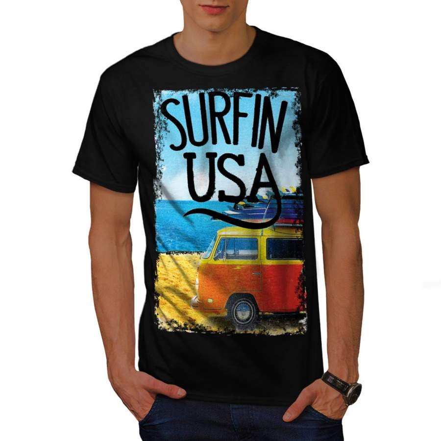 Surfin Usa Poster Mens T-Shirt, Summer Graphic Design Printed Tee