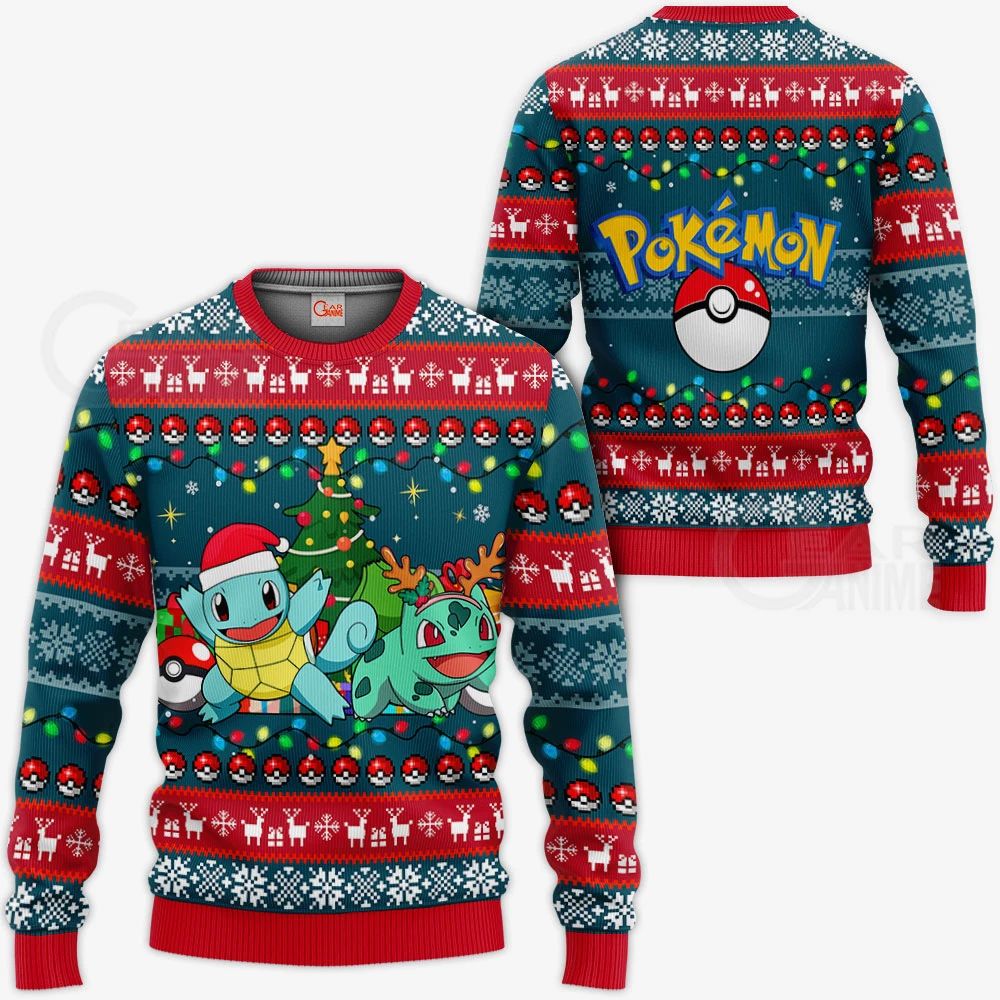 Bulbasaur And Squirtle Ugly Christmas Sweater Pokemon Xmas Gift Va11 Unisex Men Women