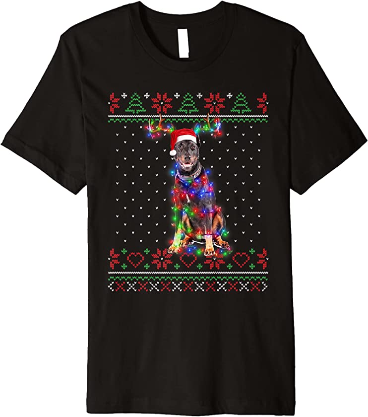 Doberman Pinscher Dog Ugly Sweater Christmas Puppy Dog Lover Premium T-Shirt