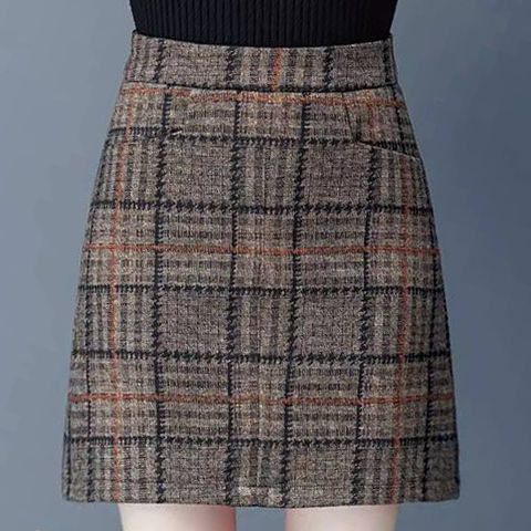 Tartan Skirt Short Skirt Autumn and Winter 2020 Large Woolen a Word Female Woman Skirts Mujer Faldas Saias Mulher alx