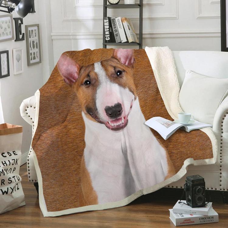 Bull Terrier Dog Portrait Fur Printed Blanket