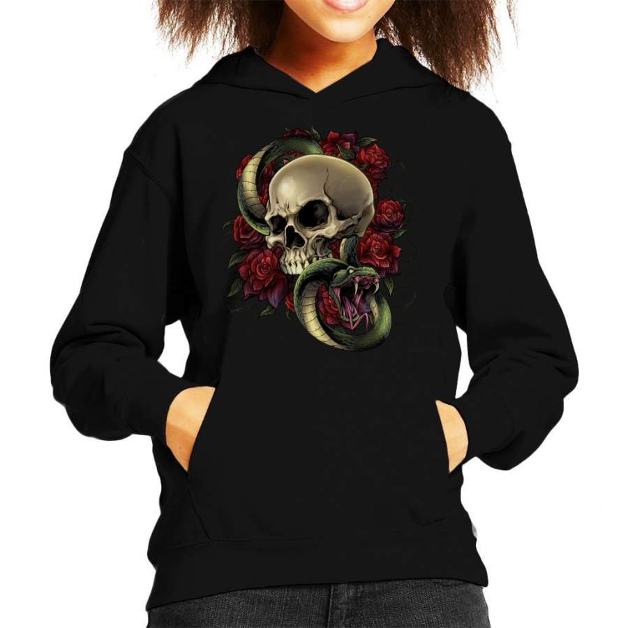 Snake Skull And Roses Kid’s Hooded Sweatshirt