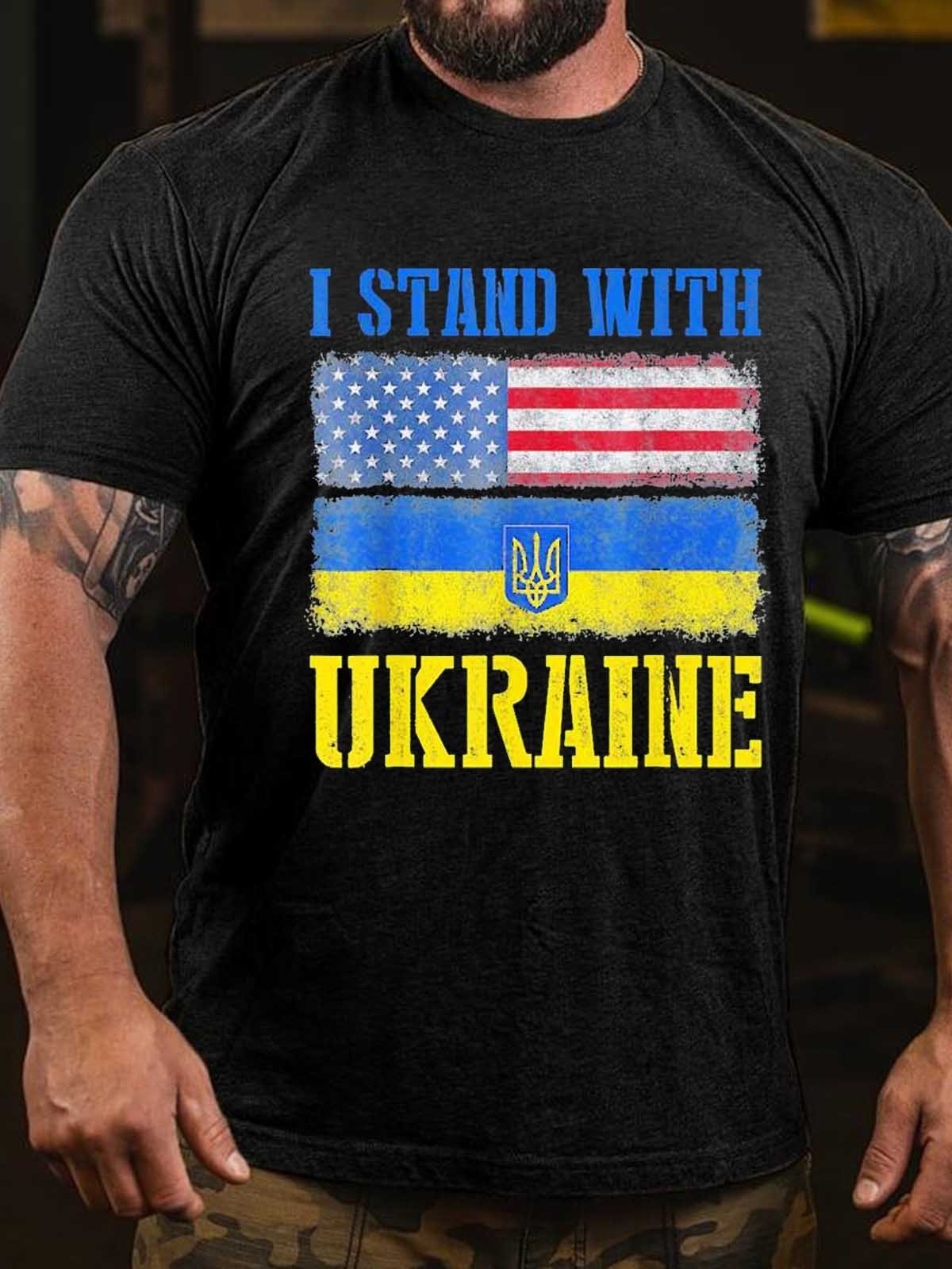 Men I Stand With Ukraine American Ukrainian Flag T-Shirt