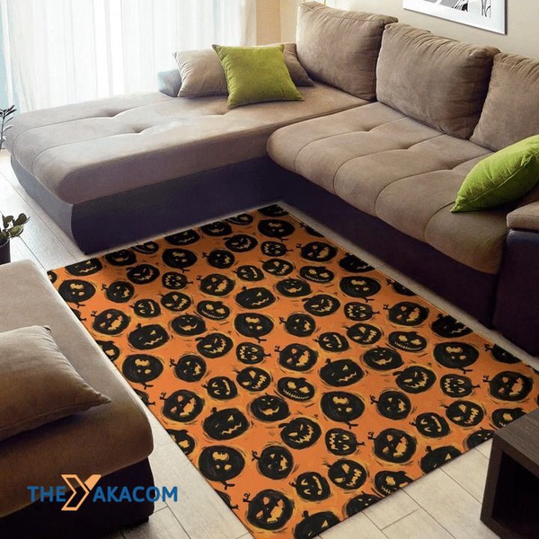 Black Halloween Pumpkin Patterns Rectangle Area Rug Floor Decor