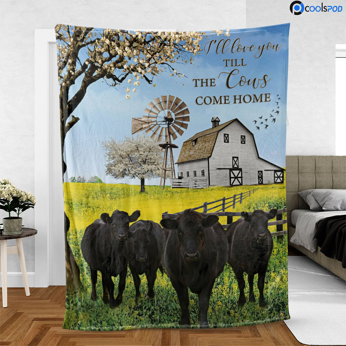 Black Angus Fleece Sherpa Blanket, Love You Till The Cows Come Home Blanket, Bedding Decor For Farm Lover, Gift To Farmer