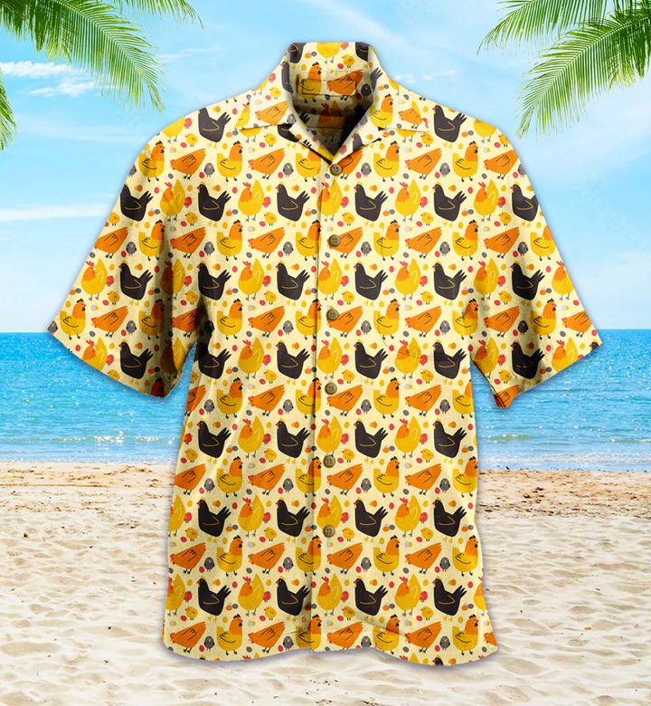 Seamless Pattern Colored Hens Chickens Nw Hawaiian Shirt 3D