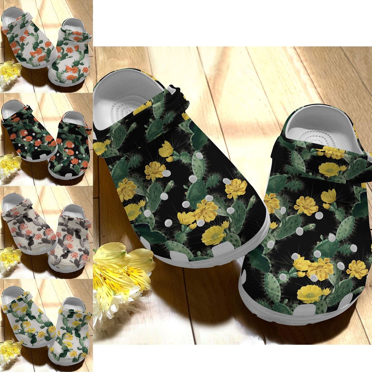 Cactus Personalize Clog, Custom Name, Text, Fashion Style For Women, Men, Kid, Print 3D Whitesole Cactus Collection