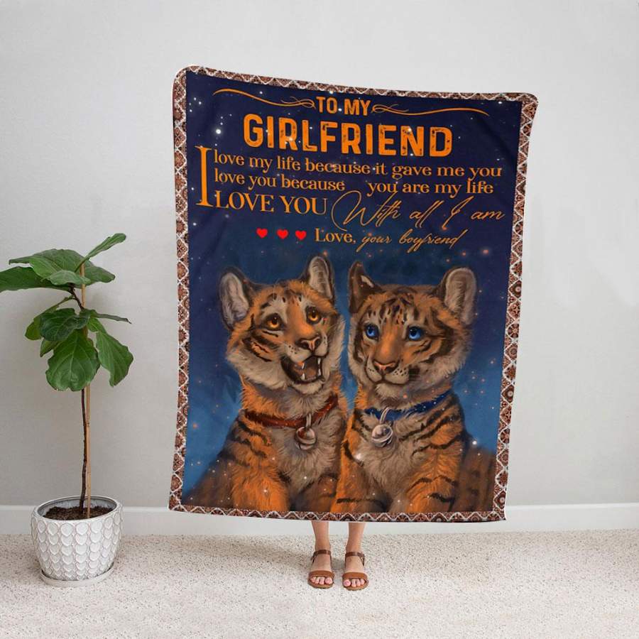 Couple tiger to my girlfriend you are my life i love you blue eyes tiger fleece blanket/ sherpa blanket