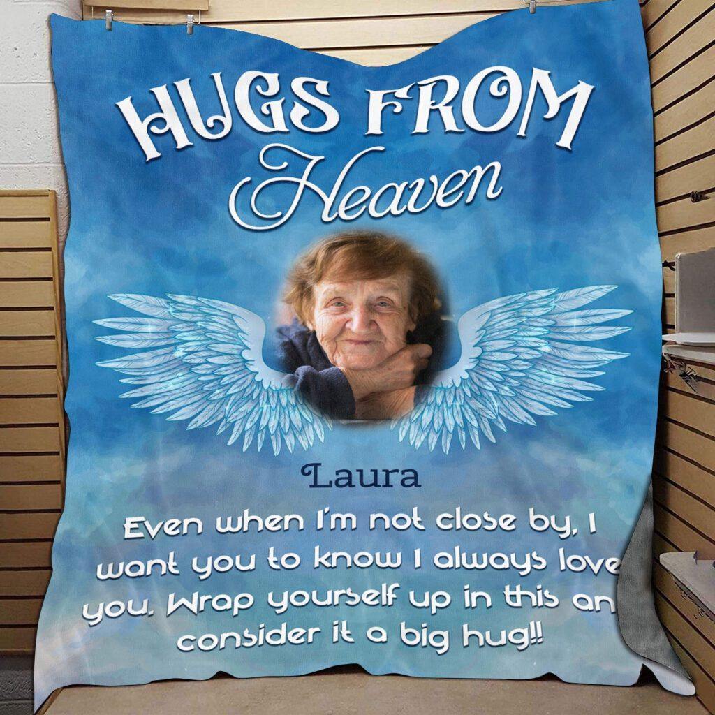 [Personalized Name & Photo] Hugs From Heaven Memorial – Gift For Mother’S Day, Unique Gifts Home Decor Gift For Family – Sherpa Blanket Fleece Blanket