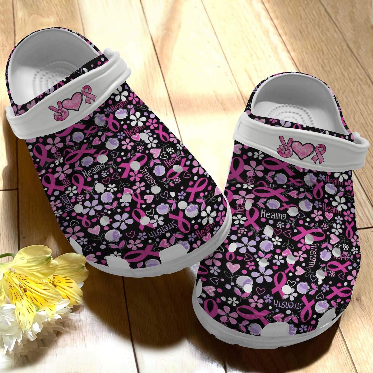 Breast Cancer Personalized Clog, Custom Name, Text Faith Hope Love, Fashion Style For Women, Men, Kid, Print 3D