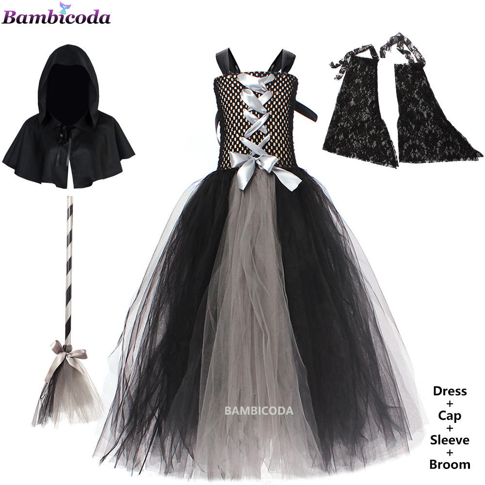 2022 Halloween Girls Evil Queen Witch Cosplay Costume Kids Mesh Tutu Ball Gown Children Vampire Princess Dress Vestidos 2-10 Yrs alx