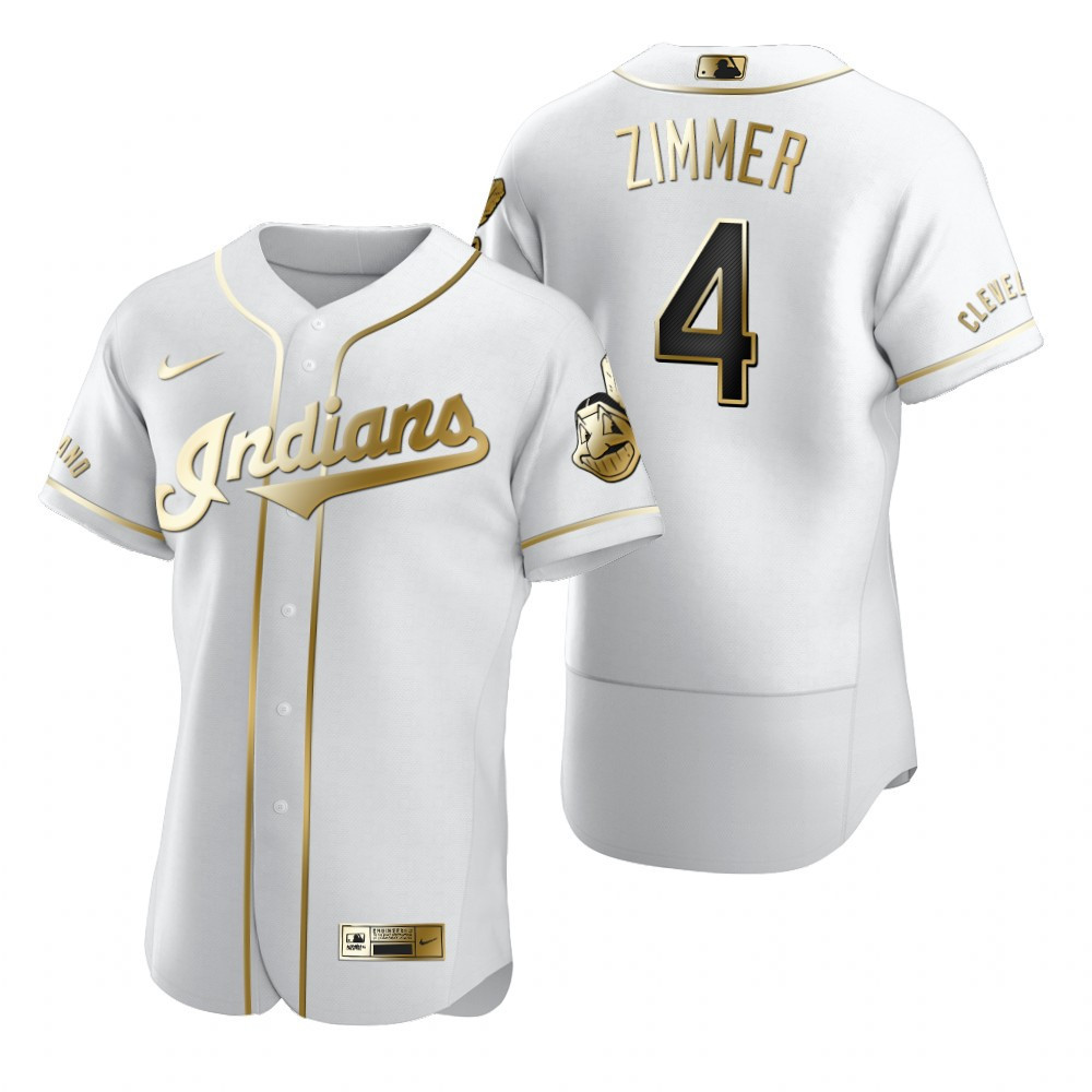 Cleveland Baseball #4 Bradley Zimmer MLB Golden Brandedition White Jersey Gift For Cleveland Baseball Fans