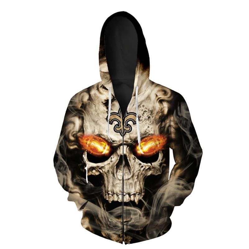 Football Fans Shirt Hoodie Zipup Hoodie New Orleans Saints 3D Skull Hoodie