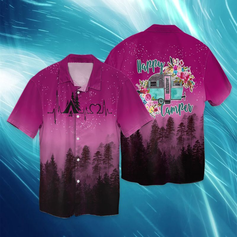 Pink Forest Heartbeat Happy Camper Full Print Hawaii Shirt Ha95799