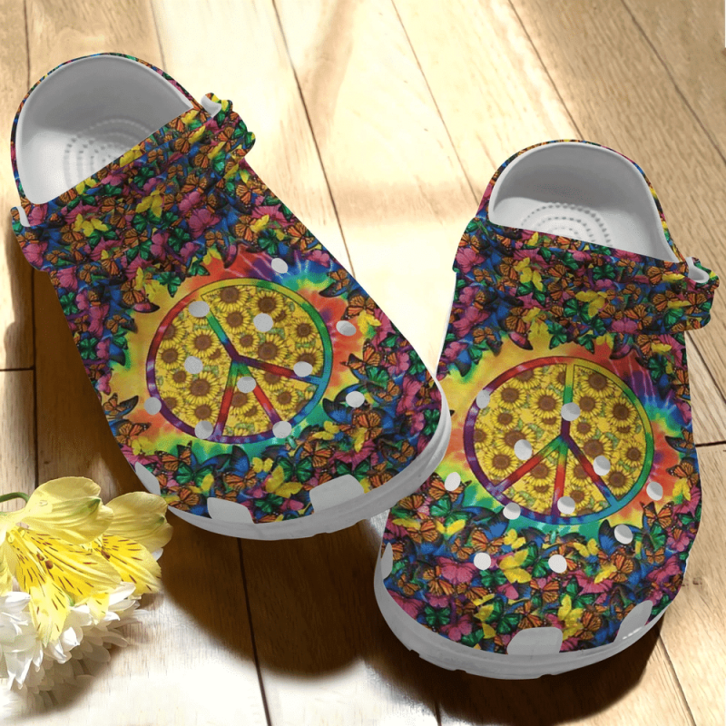 Butterfly Hippie Sunflower Gift For Lover Rubber clog Shoes Comfy Footwear