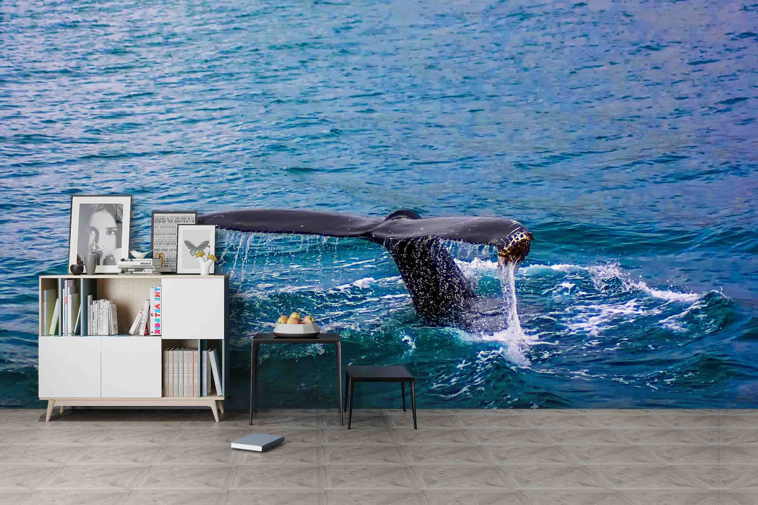 3D Blue Sea Whale Tail Wall Mural Wallpaper Sf103