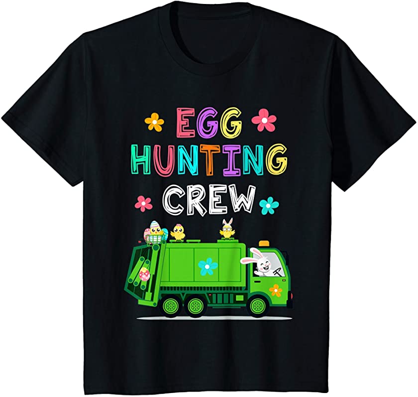 Kids Happy Easter Bunny Garbage Truck Easter Egg Hunting Crew T-Shirt