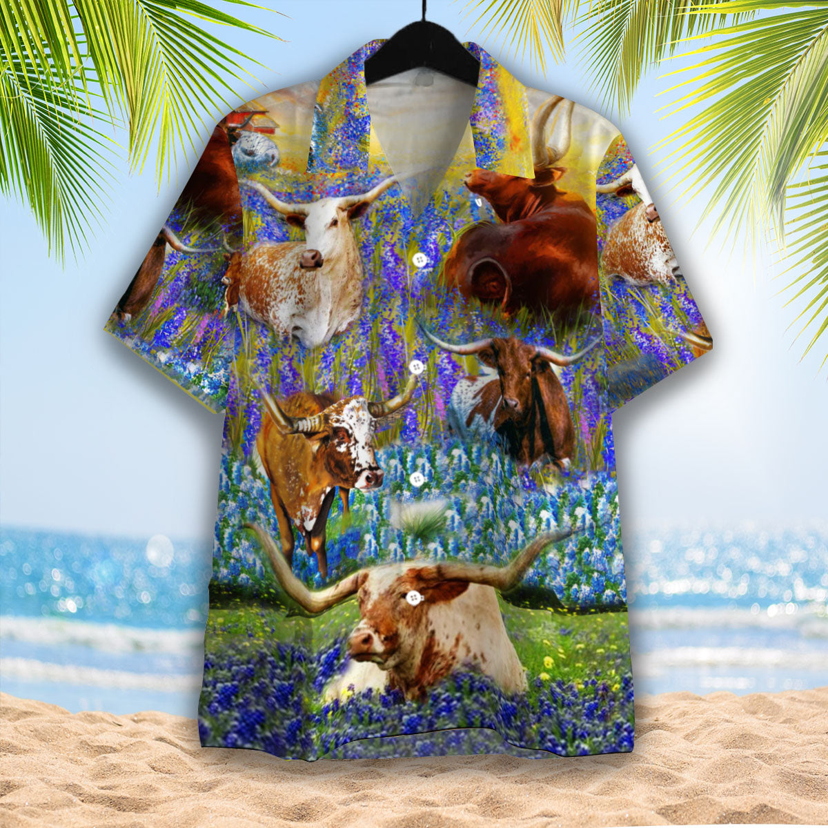 Texas Longhorn In Bluebonnets Hawaiian Shirt – For Men And Women