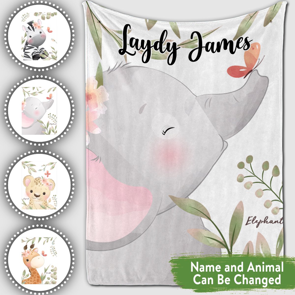 Personalized Baby Blankets Personalized Baby Blanket With Name, Elephant, Fox, Giraffe And Animal Baby Blanket White Color For Boy And Girl Baby