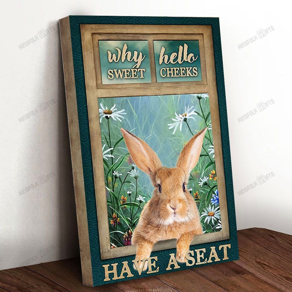 Why Hello Rabbit Bathroom Canvas Poster Wall Art, Poster Print, Canvas Print Wall Decor