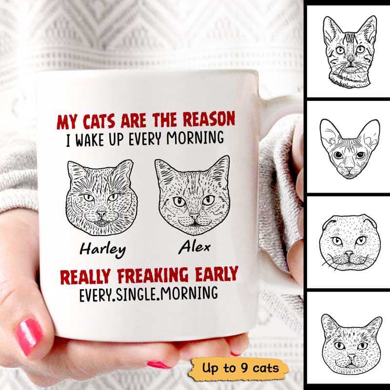 Reason Wake Up Early Cat Head Outline Personalized Mug