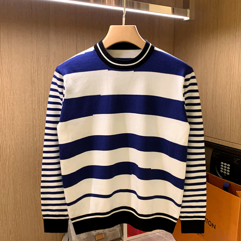 2022 Men Autumn Winter Fashion Retro Striped Sweater Tops Men’s O-neck Bottoming Jumpers Male Long Sleeve Loose Knit Tops O953 alx