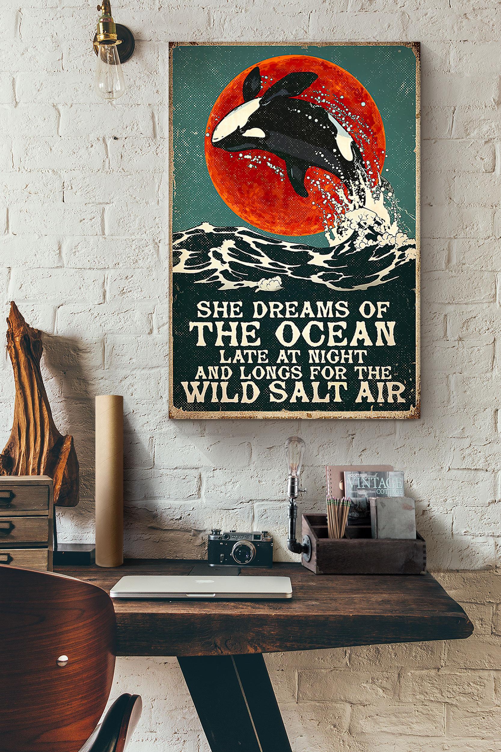 Whale She Dreams Of The Ocean Late At Night Blood Moon Poster