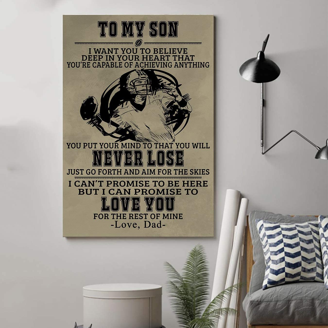 Poster for Room Aesthetic – Command Strips Wall Decor – Tvap04 American Football Poster-dad to Son-Never Lose