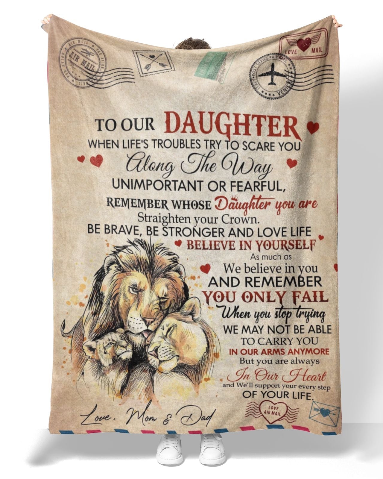 To Our Daughter Family Lion Letter Blanket, To Our Daughter When Life Is Troubles Try To Scare You Lion Blanket Gifts For Daughter From Dad Mom