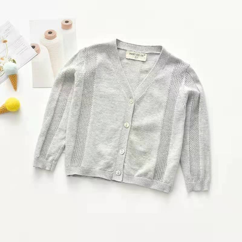 Spring girl’s solid color knitted cardigan thin home air-conditioned clothing cotton breathable long-sleeved children’s top alx