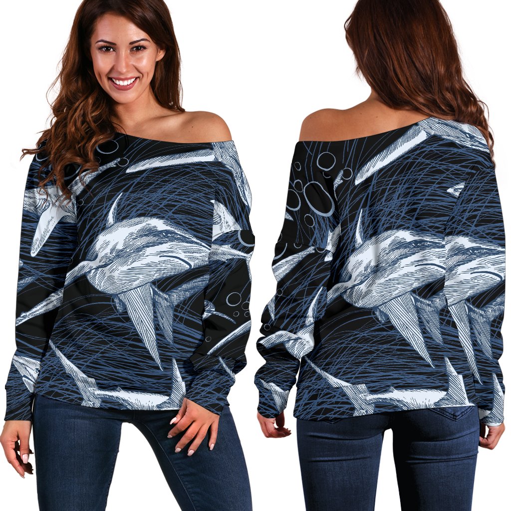 Shark Print Pattern Off Shoulder Sweatshirt