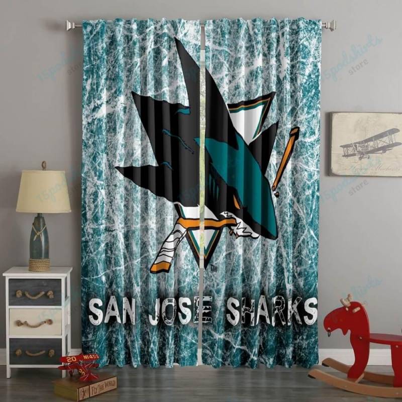 3D Printed San Jose Sharks Style Custom Living Room Curtains