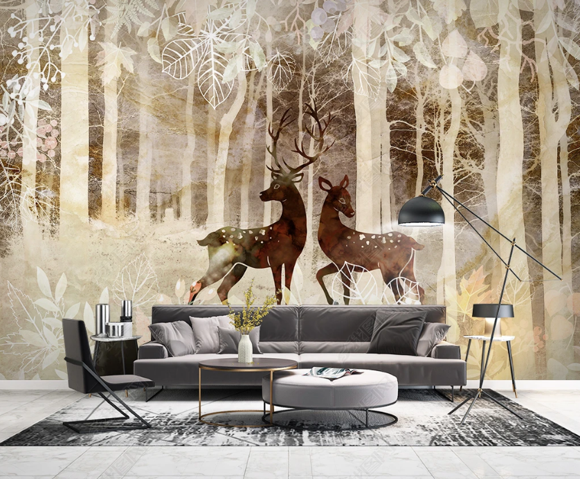 3D Retro Forest Animal Elk Wall Mural Wallpaper Lqh 15