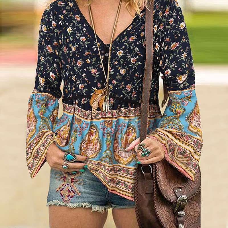 Bohemian Floral Printed Chemise Fashion Loose Casual Beach Holiday Tops 2022 ZANZEA Autumn Women Full Sleeve Blouse V-Neck Tops alx