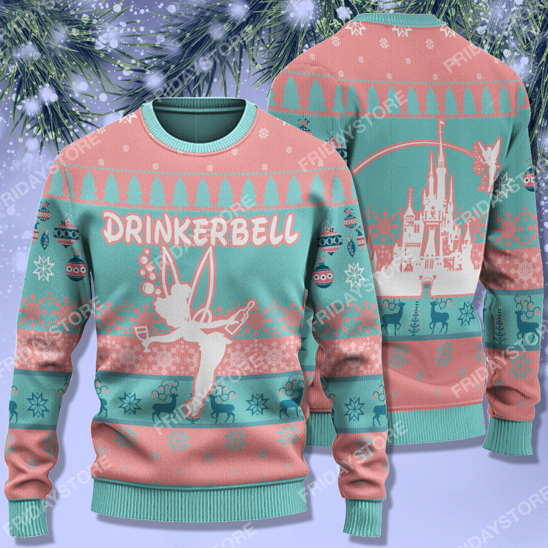 Unifinz Dn Sweater Drinkerbell Christmas Blue Pink Ugly Sweater High Quality Tinkerbell Ugly Sweater 2022