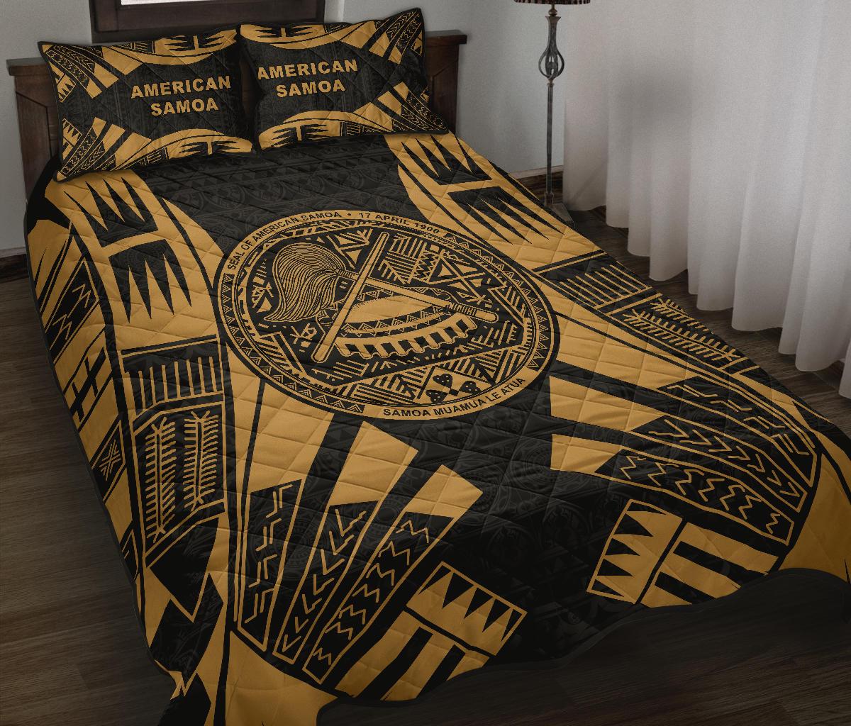 American Samoa Quilt Bed Set – American Samoa Seal Polynesian Yellow Tattoo – BN0111