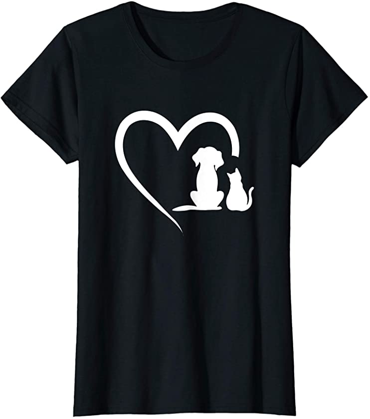 Womens Dog Puppy and Baby Cat Heart – Dog & Cat Heart – Animal T-Shirt