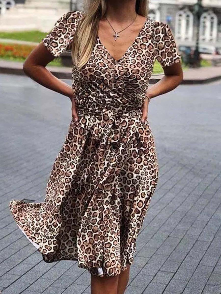 Women’S Leopard V-Neck Mini Dress