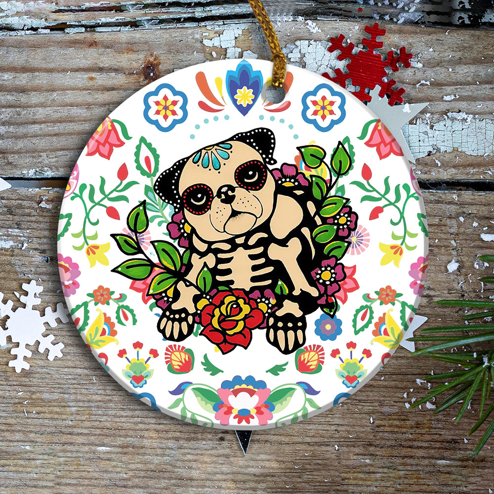 Pug Dog Ornament Day Of The Dead Dia De Los Muertos Art Print Animal Ornament Hn