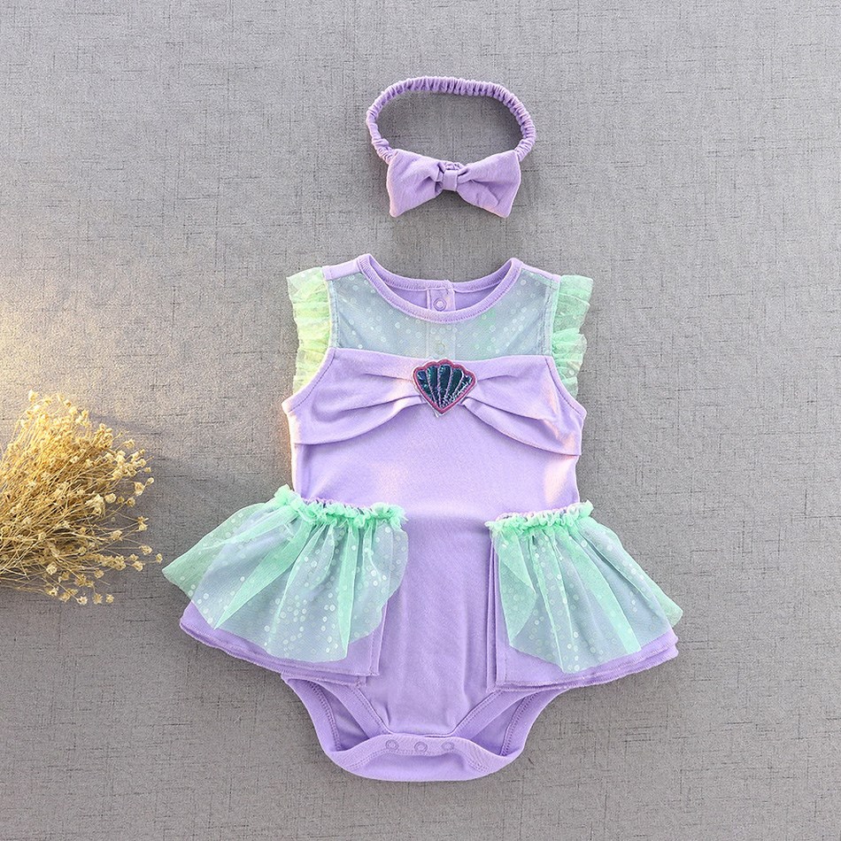 Baby Girl Romper Suit Jumpsuit Headband Newborn Girl Princess Dress Baby Snow White Cinderella Mermaid Jumpsuit 3-18 Months alx