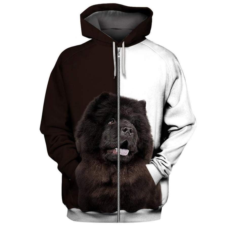 BLACK CHOW CHOW 3D Full Printing Zip Hoodie