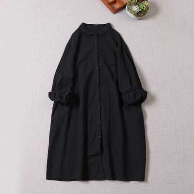 Solid Color Cotton And Linen Dress Long-sleeved Dress Spring 2022 Robe Midi Dess alx