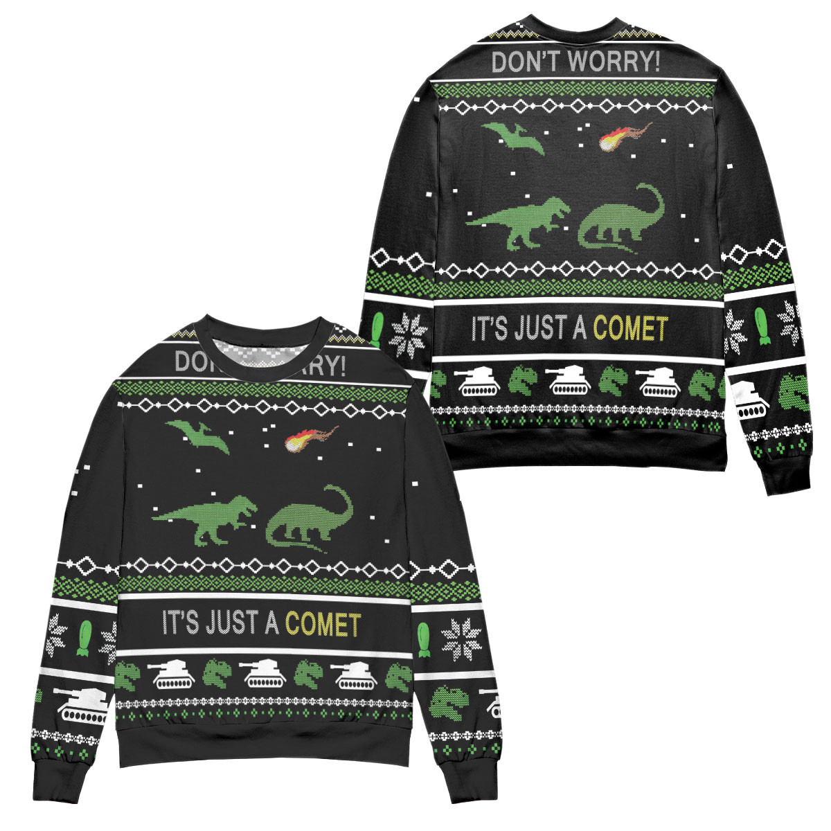Dinosaur It’S Just A Comet Ugly Christmas Sweater – All Over Print 3D Sweater