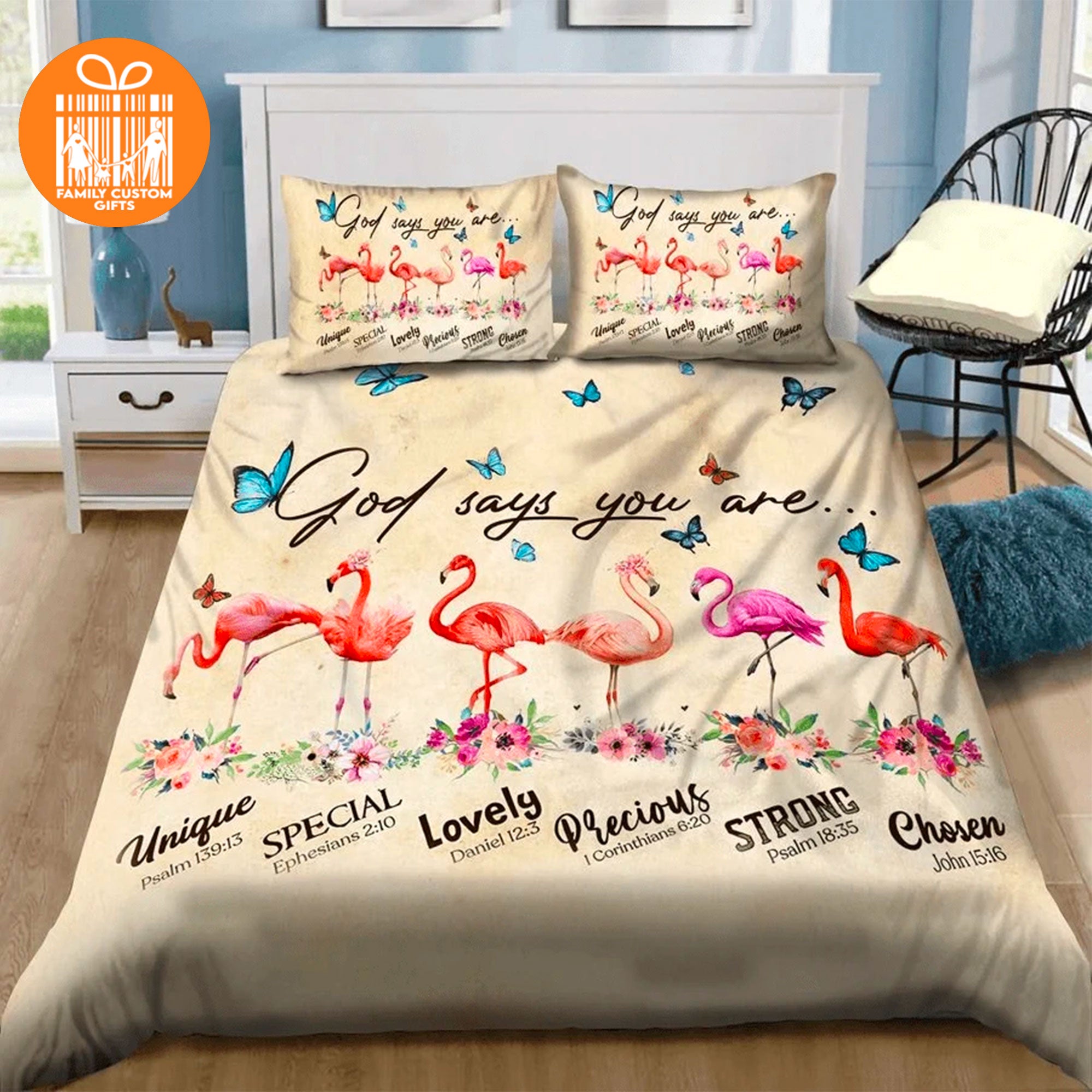 Custom Quilt Sets For Kids Teens Adult God Says You Are Pink Flamingo With Flowers Personalized Quilt Bedding