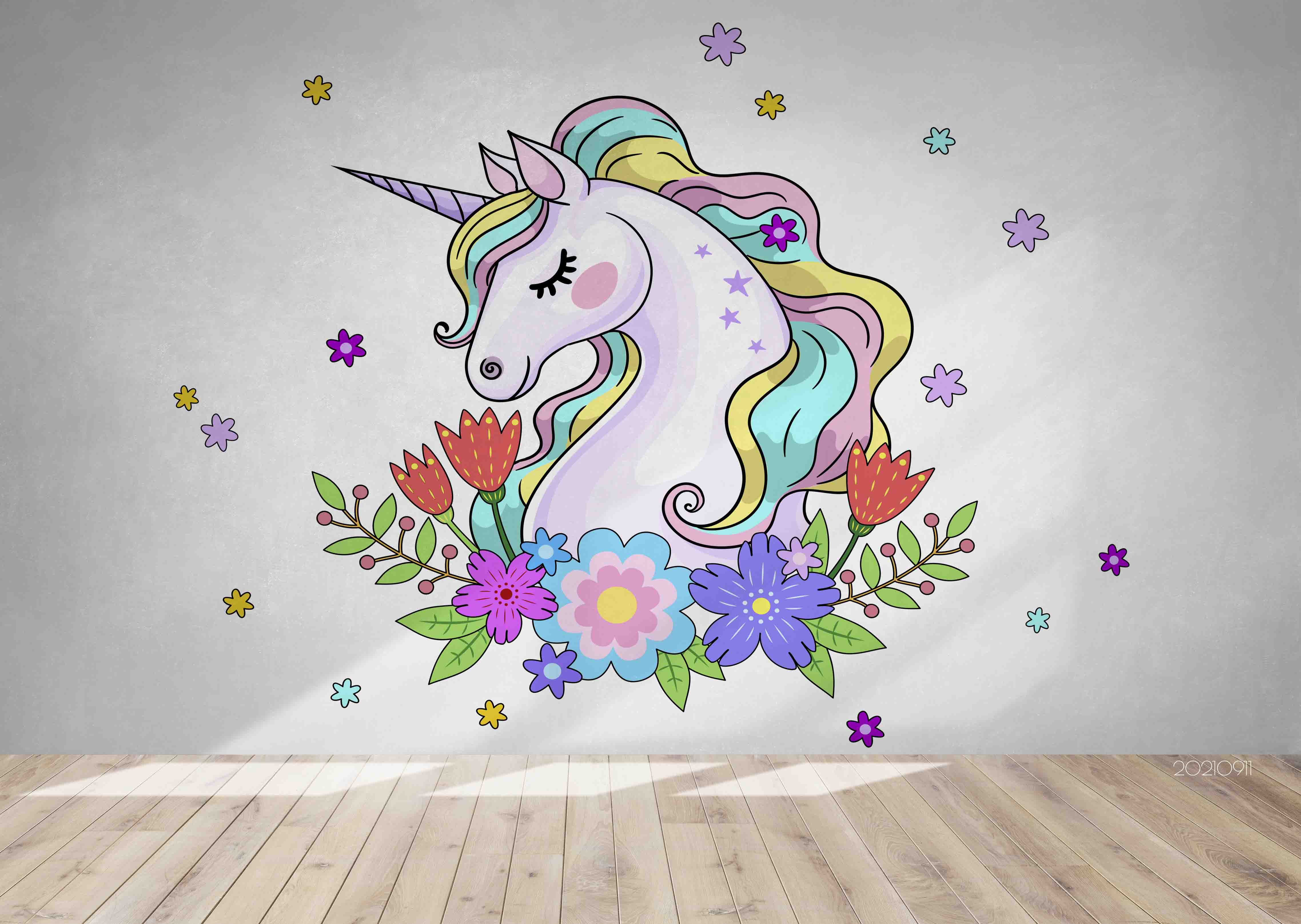 3D Cartoon Animal Unicorn Wall Mural Wallpaper Lqh 813